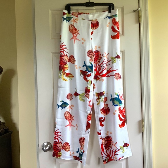 N Natori Under The Sea Pull On Wide Leg Pant Coral Multi SZ M - Picture 1 of 14